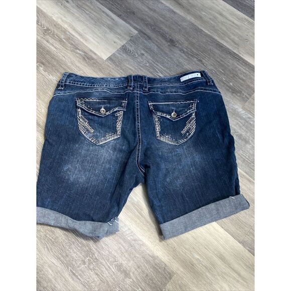 Ariya Jeans Shorts Womens 24 Blue Denim Mid Rise Plus Size Flap Pocket Embroider - Picture 5 of 11
